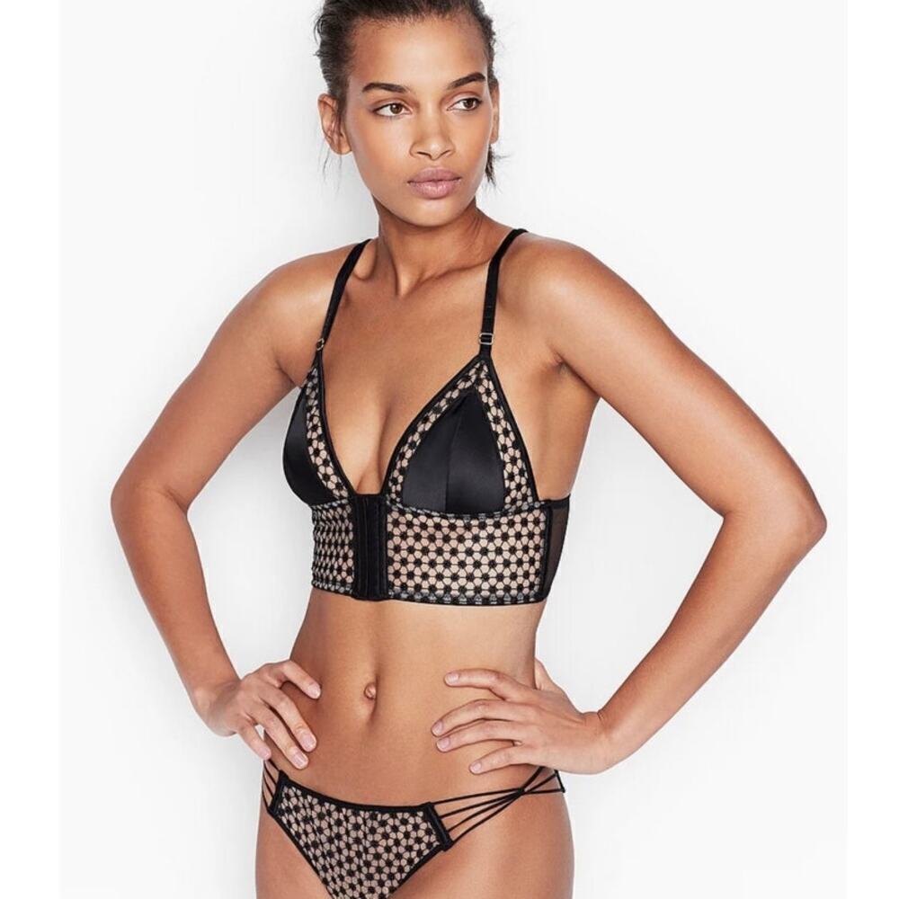 Victoria Secret Black Strappy Starburst Tanga Bralette Women's Size L